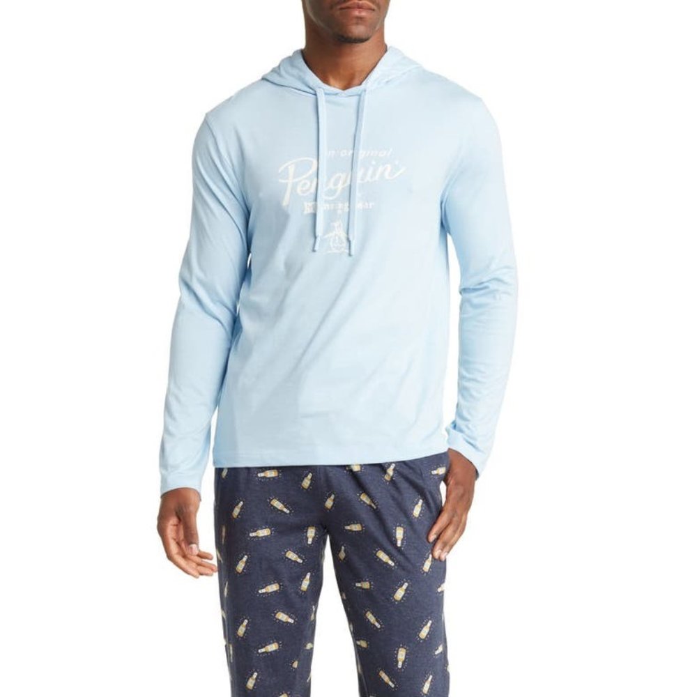 Original Penguin Medium CERULEAN/BOTTLED UP Hooded T-Shirt & Joggers Pajamas